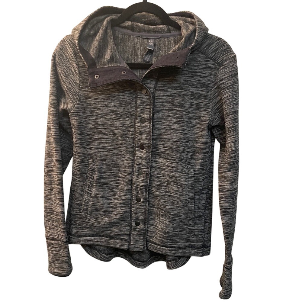 Mountain Hardwear Gray Space Dye Snap Front Fleece Hooded Jacket Small